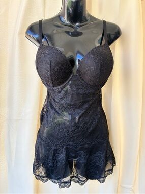 Victoria's Secret Large Black Lace Pushup Babydoll Lingerie Top